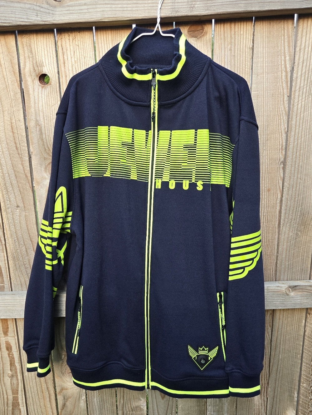 Men's Navy Blue Jewel House Jacket with Neon Yellow Accents - Zip Front